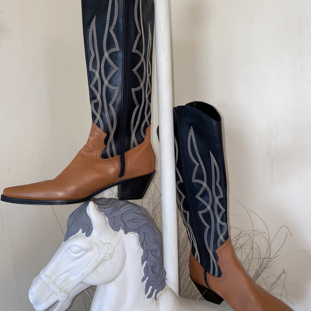 Stylish Black and Tan Heeled Boots